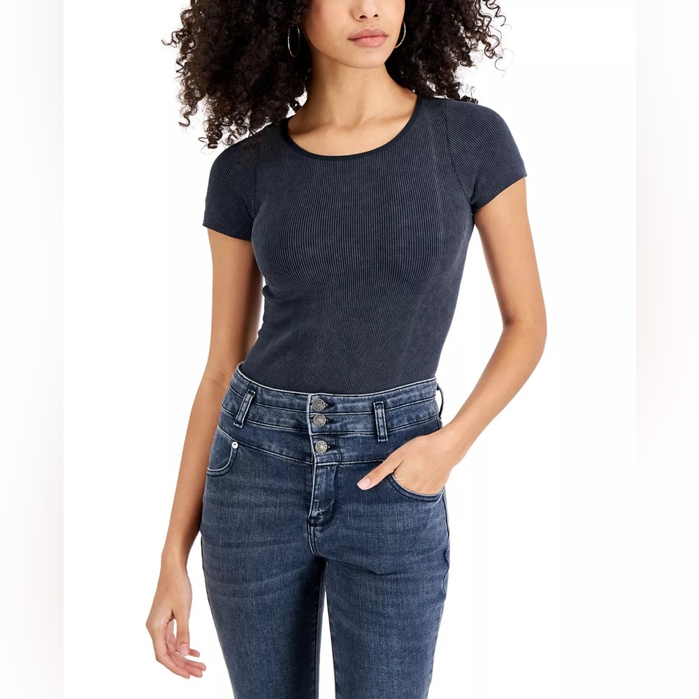 NWOT SS Gray Bodycon Rib Bodysuit. *Sugar Moon/Sz. L/XL.